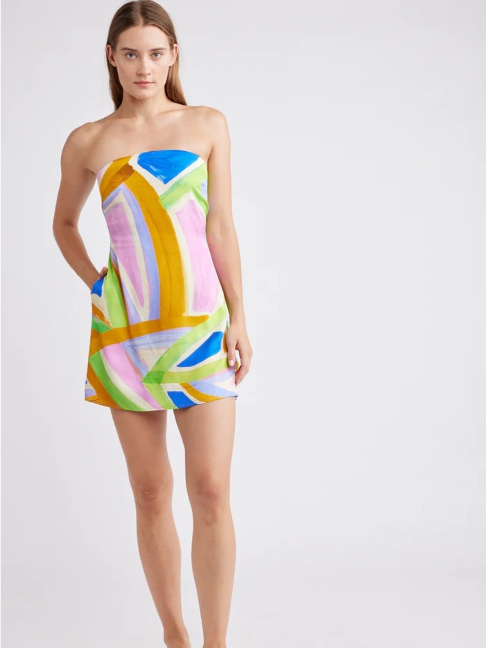 Serena Mini Dress - Colorful Abstract Strapless - Self Contrast - Anthropologie